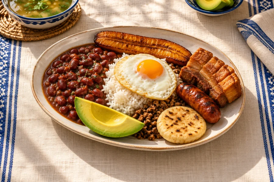 Concepto visual de cocina colombiana: bandeja paisa